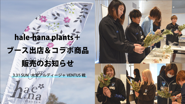 【2023-24 WE LEAGUE 第13節】03/31（日）vs 大宮アルディージャVENTUS戦 「hale-hana plants＋」様ブース出店＆コラボ商品販売のお知らせ